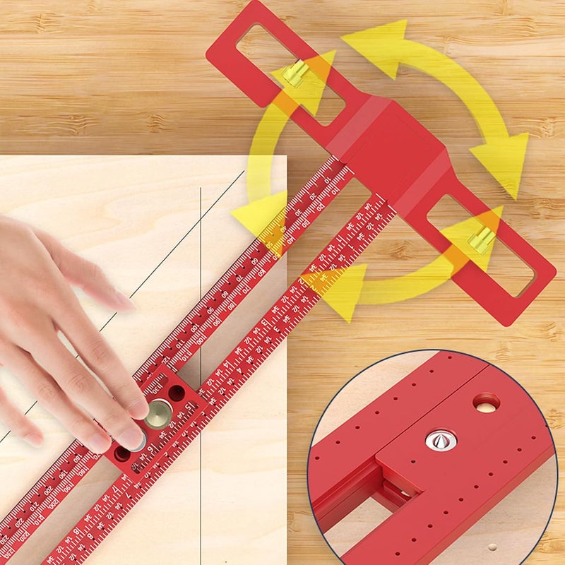 24 Inch Aluminum Alloy T Type Scribing Ruler Adjustable T Square Scriber with 360 Degree Base for Woodworking Metalworking - Image 4