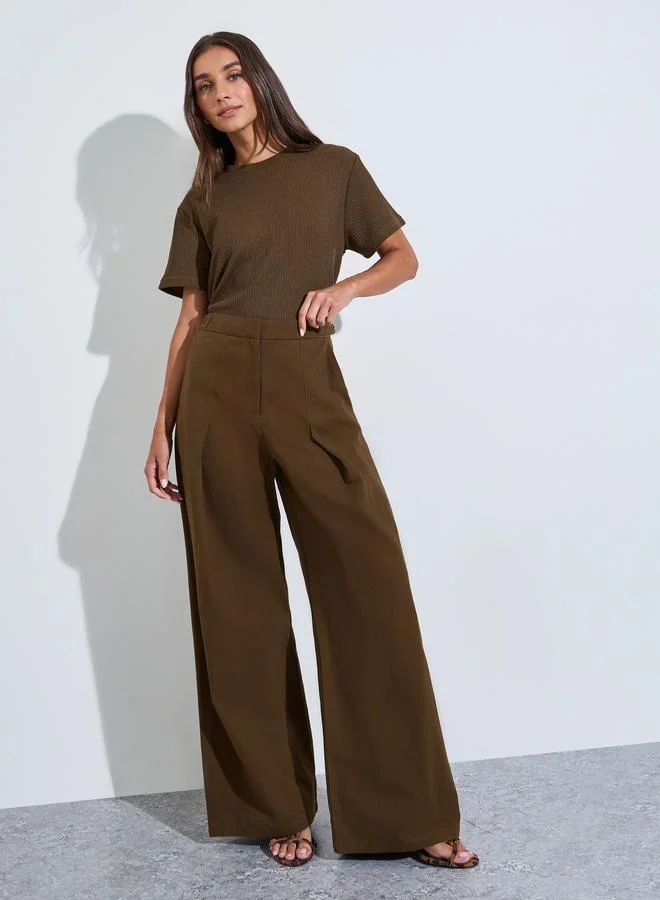 ستايلي Brown Flat Knit Round Neck T-Shirt