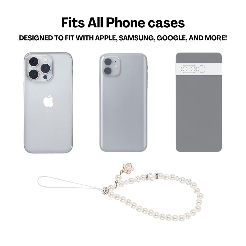 Flavizo 3 Pcs Phone Charms Set, Cute Pearl Chain with Rose Flower and Bow Design, Decorative Mobile Lanyard Keyring Accessory for Girls, Stylish Case Ornament Gift - Image 4