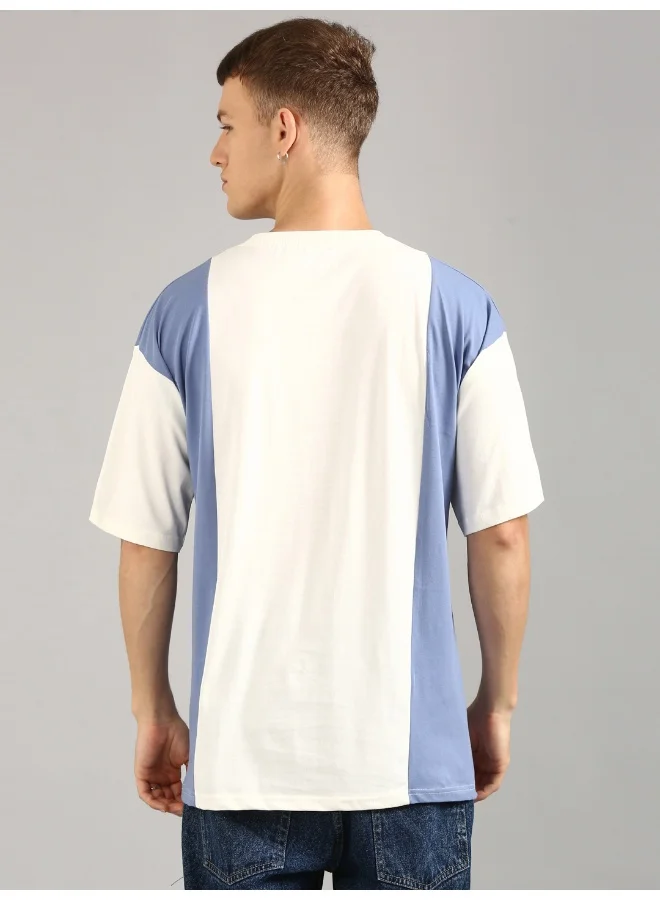 جوفن Men's Oversized Round Neck T-Shirt in White and Blue