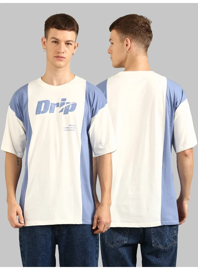 جوفن Men's Oversized Round Neck T-Shirt in White and Blue