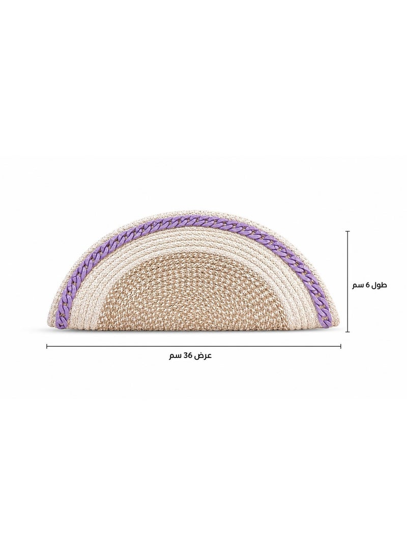 LIFESTYLISH Women's Woven Raffia Semi-Circle Clutch Bag with Braided Trim ZK-6 - Beige - Image 1