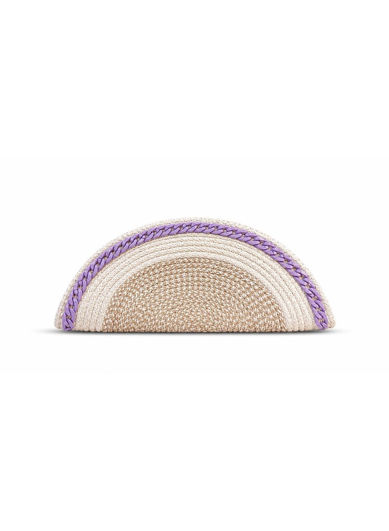 LIFESTYLISH Women's Woven Raffia Semi-Circle Clutch Bag with Braided Trim ZK-6 - Beige - Image 4