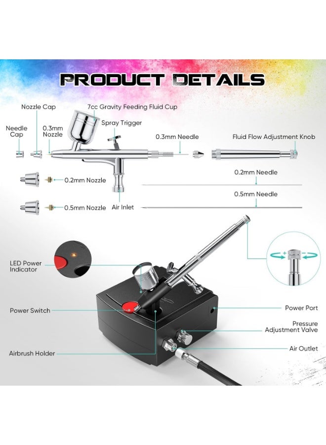 Arabest Airbrush Compressor Kit, Portable Double Action Spray Gun and Mini Air Compressor Set (Black) - Image 5
