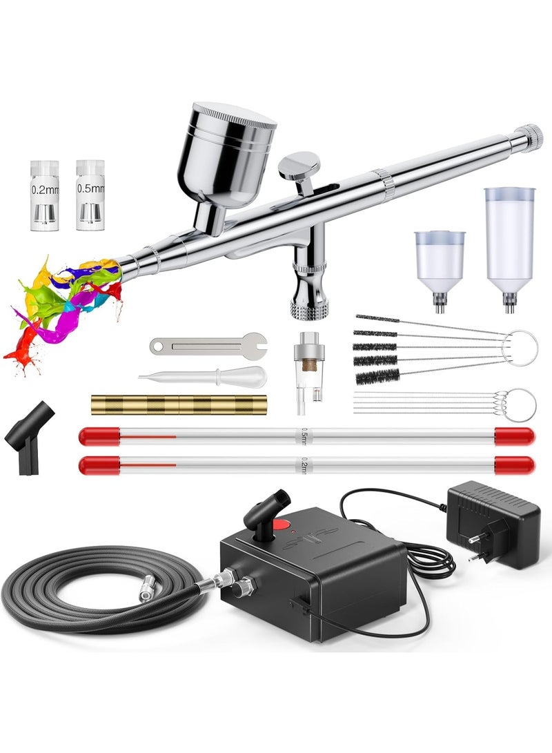 Arabest Airbrush Compressor Kit, Portable Double Action Spray Gun and Mini Air Compressor Set (Black) - Image 1