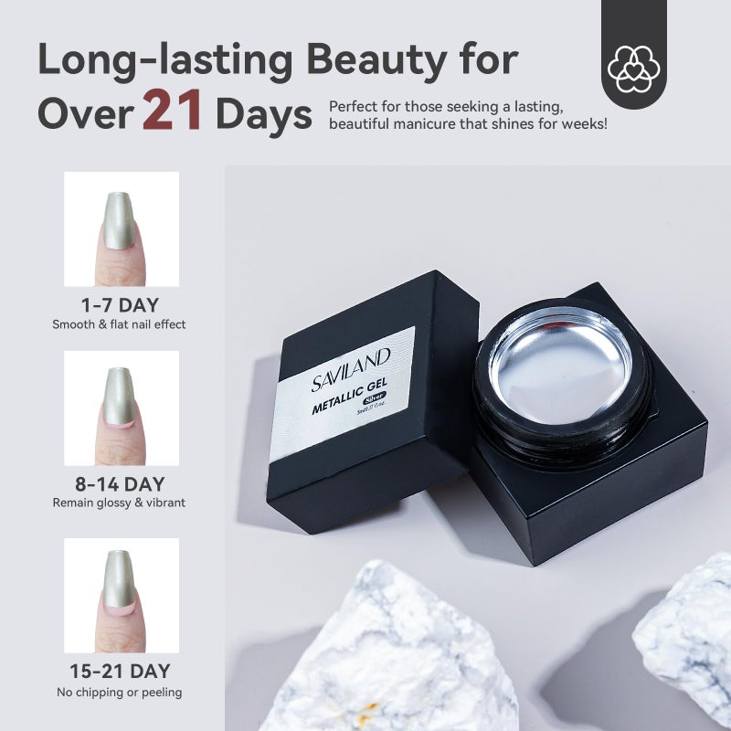 SAVILAND Metallic Gel Nail Polish Set: Silver & Gold Chrome Gel Polish 3D Metal Painting Gels Mirror Nail Polish Soak Off UV LED Chrome 3D Effect Nail Glue Gels for Salon Manicure Home DIY - Image 4