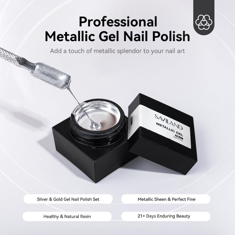 SAVILAND Metallic Gel Nail Polish Set: Silver & Gold Chrome Gel Polish 3D Metal Painting Gels Mirror Nail Polish Soak Off UV LED Chrome 3D Effect Nail Glue Gels for Salon Manicure Home DIY - Image 3