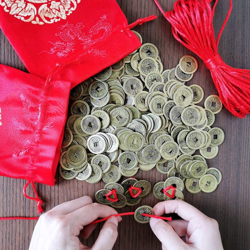 Supla 260 قطعة زينة العملات الصينية المحظوظة عملات فنغ شوي عملات الحظ الجيد وحقيبة محظوظة لعيد الربيع الصيني 2025 عام الثعبان - Image 3