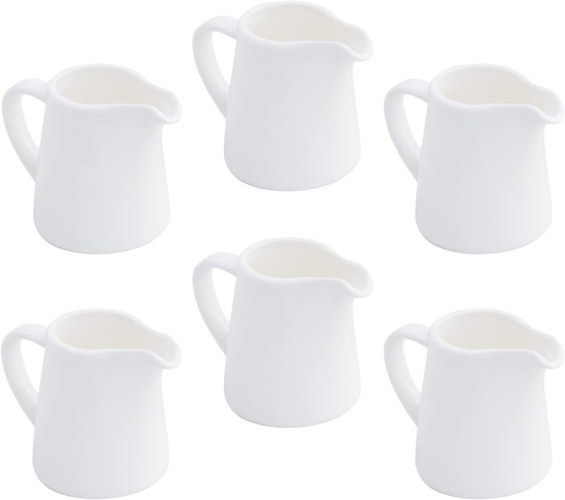 OMAYKEY 4.5 OZ 6-pcs Porcelain Creamer with Handle, Small Ceramic Cream Pitcher Sauce Pitcher Serving for Coffee Tea Milk - White - Image 1