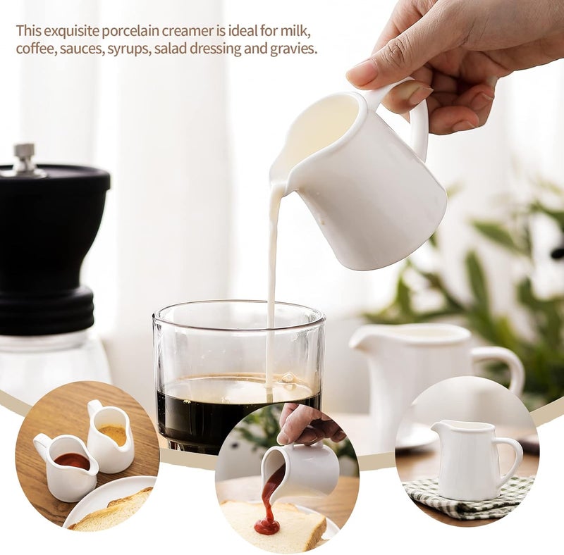 OMAYKEY 4.5 OZ 6-pcs Porcelain Creamer with Handle, Small Ceramic Cream Pitcher Sauce Pitcher Serving for Coffee Tea Milk - White - Image 5