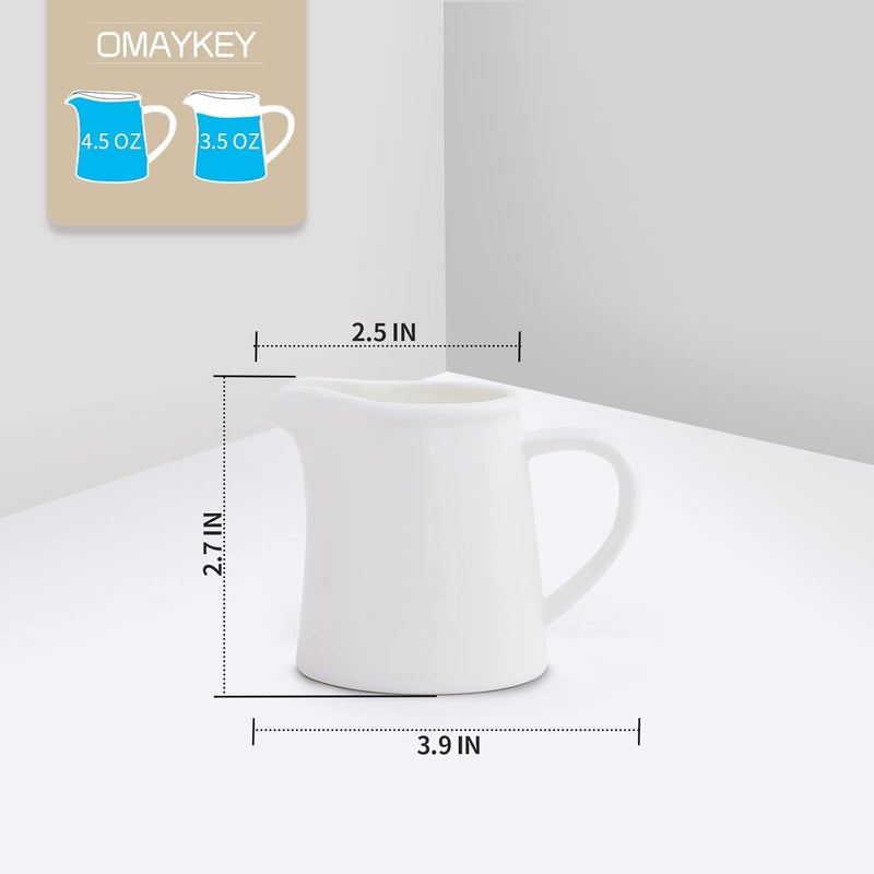OMAYKEY 4.5 OZ 6-pcs Porcelain Creamer with Handle, Small Ceramic Cream Pitcher Sauce Pitcher Serving for Coffee Tea Milk - White - Image 3
