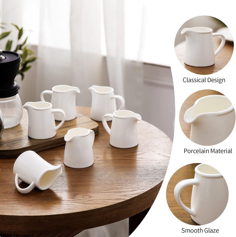 OMAYKEY 4.5 OZ 6-pcs Porcelain Creamer with Handle, Small Ceramic Cream Pitcher Sauce Pitcher Serving for Coffee Tea Milk - White - Image 4