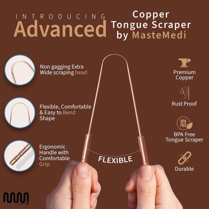 MasterMedi Pure Copper Tongue Scraper for Adults, Tongue Scrubber for Bad Breath, Easy to Use, Tongue Cleaner for Oral Care & Hygiene (Copper Pack of 1 With Case) - Image 4
