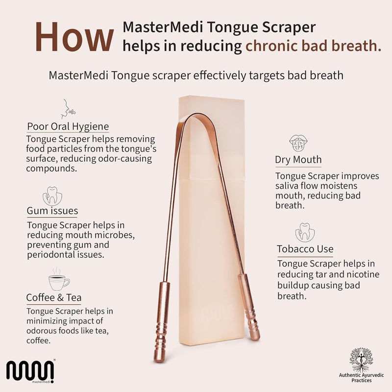 MasterMedi Pure Copper Tongue Scraper for Adults, Tongue Scrubber for Bad Breath, Easy to Use, Tongue Cleaner for Oral Care & Hygiene (Copper Pack of 1 With Case) - Image 3