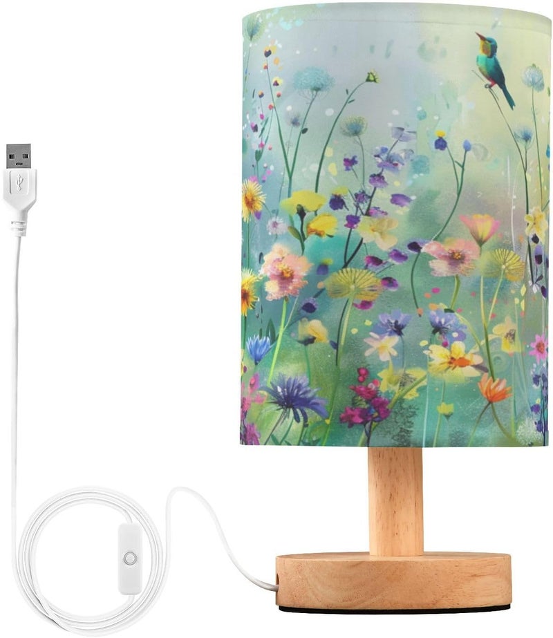 senya Table Lamp for Bedroom Living Room Dandelions Wildflowers Spring Bedside Lamps with USB Charging Ports Nightstand Light Lamps Bird 2 E08D23010 - Image 1