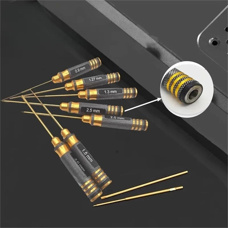 RC Car Toys 7-piece Set With Gold Round Handle And Titanium Plated Hexagonal Inner Corner Steel Hex Screwdriver Set 0.9/1.27/1.3/1.5/2.0/2.5 - Image 2