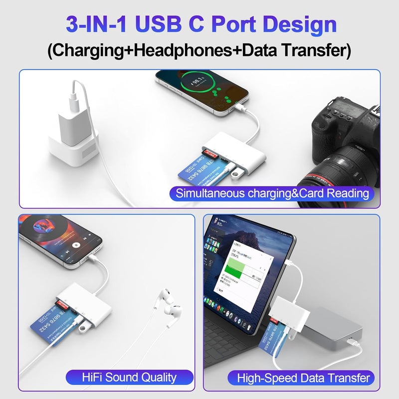 Rocketek USB C SD Card Reader for iPhone, 5-in-1 Multi Memory Card Reader with SD+TF+Smart Card Slot+USB OTG+USB-C Port, DOD Military USBC Common Access CAC Smart ID Card Reader for iPhone 16/iPad/Mac/Laptop - Image 4