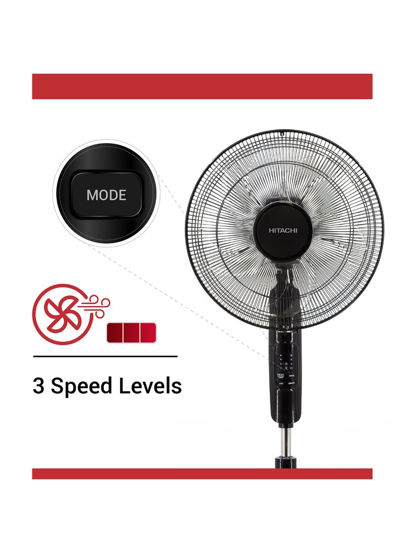 HITACHI AC Stand Fan with Remote Control, 16 inch, 3D Oscillation Directions, 70°Head Swing, 3 Speed Levels & Adjustable Height, 5 Leaf Blade with 8 Hours Timer, Best for Home & Office, LFA6RC 55 W LFA6RC LFA6RGBN Black - Image 5