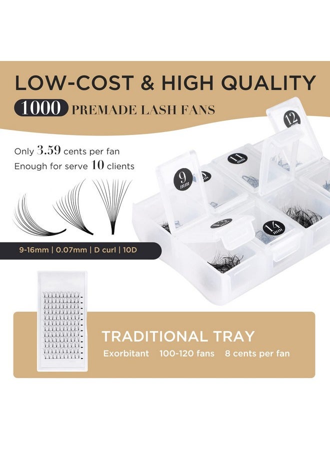 لاش فيو وصلات رموش LASHVIEW 1000 الجاهزة والمكثفة، صينية مختلطة، 10D D Curl، مراوح رموش جاهزة مدببة، قاعدة رفيعة مصنوعة يدويًا (10D-0.07D، 9-16 مم)  - Image 2