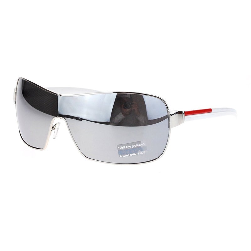 SA106 Mens Italian Designer Fashion Wrap Shield Sport Pilot Sunglasses Silver White - Silver Mirror - Image 3