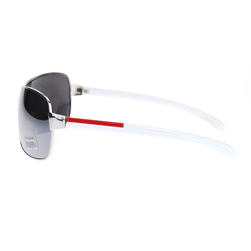 SA106 Mens Italian Designer Fashion Wrap Shield Sport Pilot Sunglasses Silver White - Silver Mirror - Image 4