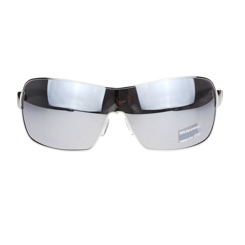 SA106 Mens Italian Designer Fashion Wrap Shield Sport Pilot Sunglasses Silver White - Silver Mirror - Image 1