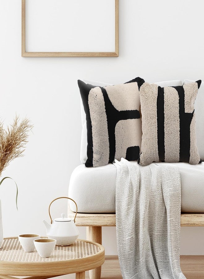 Oudain أوداين 2 قطع أغطية وسائد محشوة بتصميم بوهيمي 18 × 18 بوصة وسائد محشوة حديثة تجريدية أغطية وسائد زخرفية بأسلوب المزرعة لوسائد ذات قوام لغرفة المعيشة (أسود، أبيض، أسلوب كلاسيكي) - Image 3