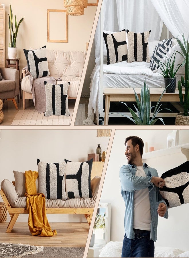 Oudain أوداين 2 قطع أغطية وسائد محشوة بتصميم بوهيمي 18 × 18 بوصة وسائد محشوة حديثة تجريدية أغطية وسائد زخرفية بأسلوب المزرعة لوسائد ذات قوام لغرفة المعيشة (أسود، أبيض، أسلوب كلاسيكي) - Image 5