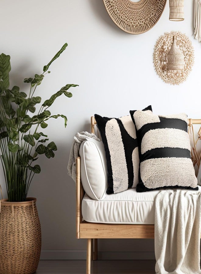 Oudain أوداين 2 قطع أغطية وسائد محشوة بتصميم بوهيمي 18 × 18 بوصة وسائد محشوة حديثة تجريدية أغطية وسائد زخرفية بأسلوب المزرعة لوسائد ذات قوام لغرفة المعيشة (أسود، أبيض، أسلوب كلاسيكي) - Image 4