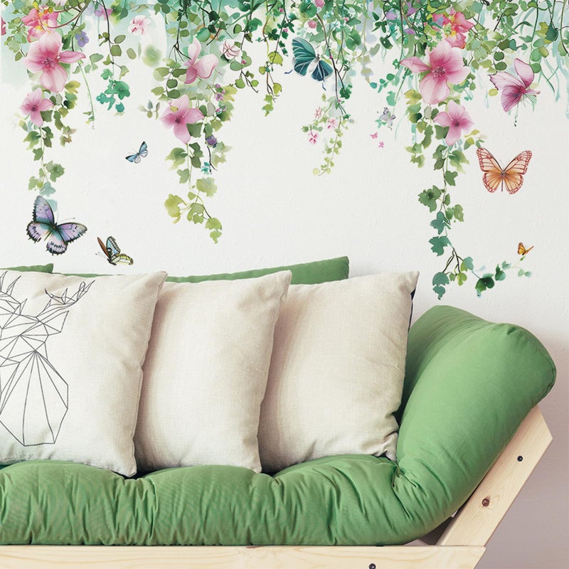 TUOKING Vines Flowers Wall Stickers Removable Butterfly Wall Murals Peel and Stick Wall Art Decal Home Decor for Kitchen,Bedroom,Living Room(fun-c20) - Image 1
