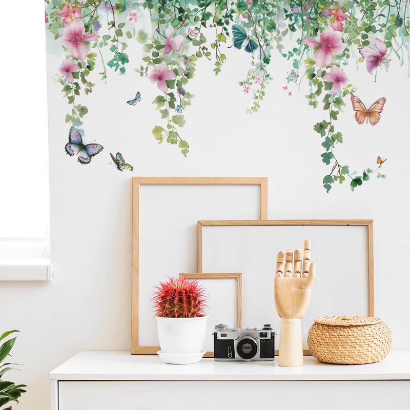 TUOKING Vines Flowers Wall Stickers Removable Butterfly Wall Murals Peel and Stick Wall Art Decal Home Decor for Kitchen,Bedroom,Living Room(fun-c20) - Image 3