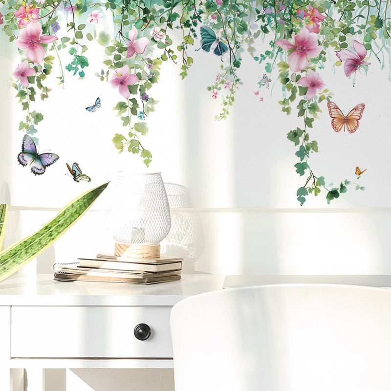 TUOKING Vines Flowers Wall Stickers Removable Butterfly Wall Murals Peel and Stick Wall Art Decal Home Decor for Kitchen,Bedroom,Living Room(fun-c20) - Image 5