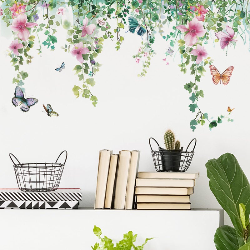 TUOKING Vines Flowers Wall Stickers Removable Butterfly Wall Murals Peel and Stick Wall Art Decal Home Decor for Kitchen,Bedroom,Living Room(fun-c20) - Image 4