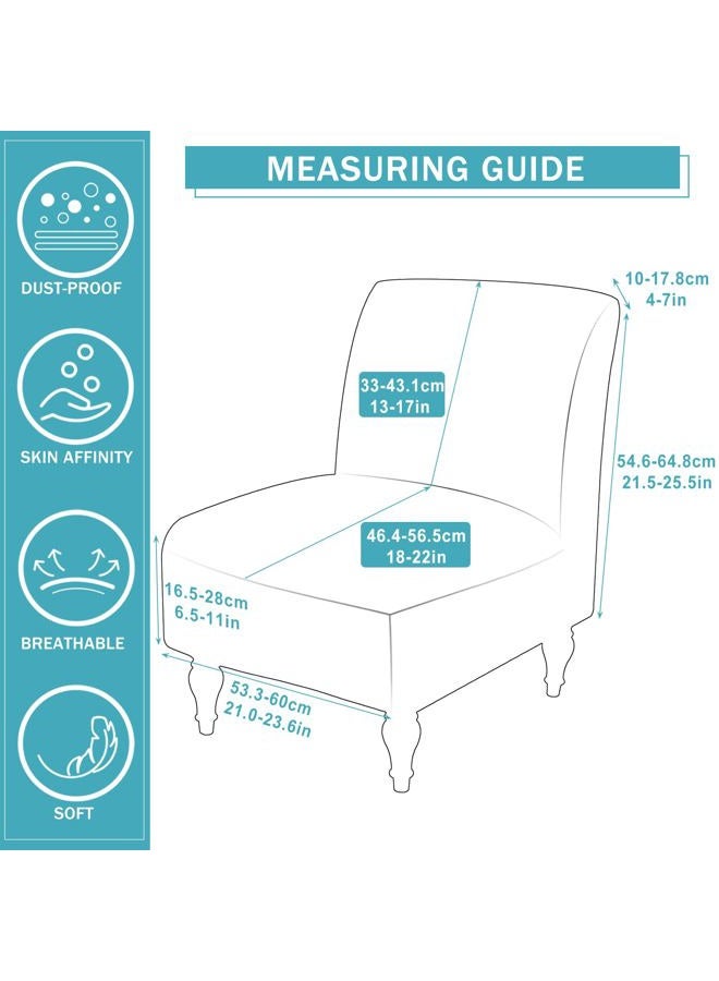 Iauddy Armless Accent Slipper Chair Cover Slipcover,Stretch Spandex Printed Removable Non-Slip Silp Cover for Accent Chair Without Arms for Living Dining Room(Light Khaki/Black,1) - Image 2
