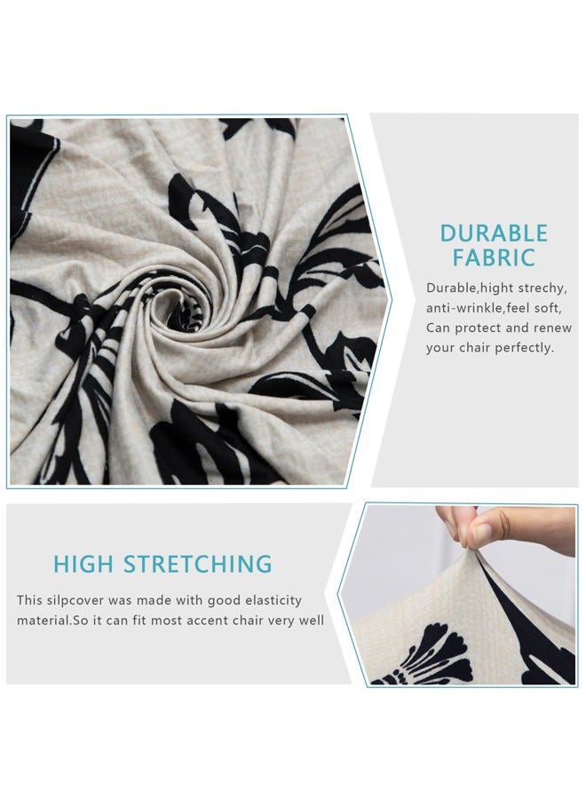 Iauddy Armless Accent Slipper Chair Cover Slipcover,Stretch Spandex Printed Removable Non-Slip Silp Cover for Accent Chair Without Arms for Living Dining Room(Light Khaki/Black,1) - Image 3