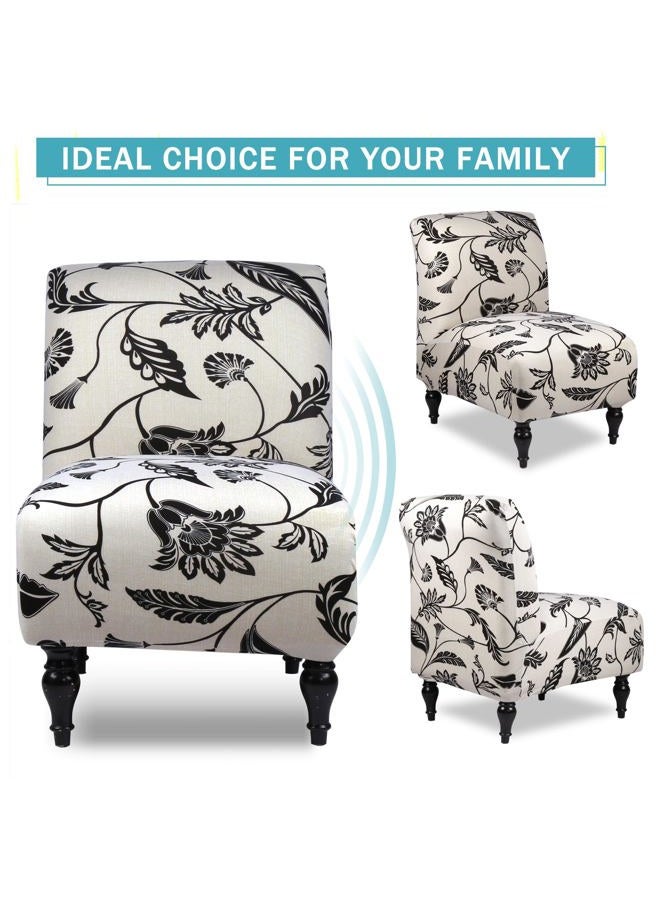 Iauddy Armless Accent Slipper Chair Cover Slipcover,Stretch Spandex Printed Removable Non-Slip Silp Cover for Accent Chair Without Arms for Living Dining Room(Light Khaki/Black,1) - Image 5