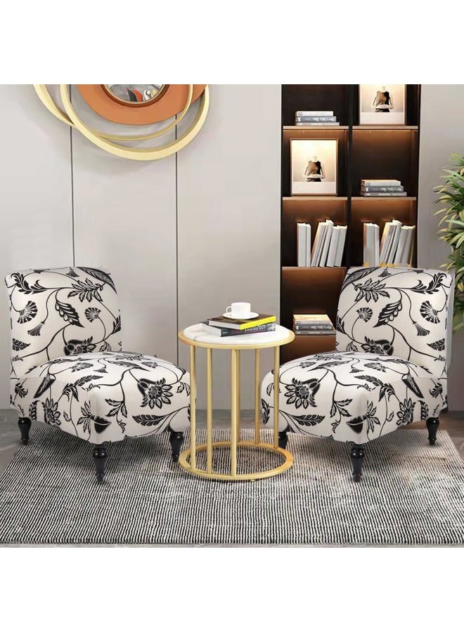Iauddy Armless Accent Slipper Chair Cover Slipcover,Stretch Spandex Printed Removable Non-Slip Silp Cover for Accent Chair Without Arms for Living Dining Room(Light Khaki/Black,1) - Image 4