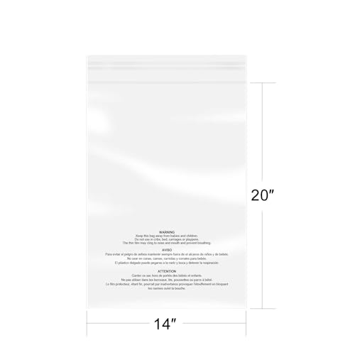 iMailer - 100 Pcs - 14" x 20" Poly Bags with Suffocation Warning Self Seal- Clear Shipping Bags 1.6 Mil for Clothing, Shirts, Packaging - Permanent Adhesive - Image 2