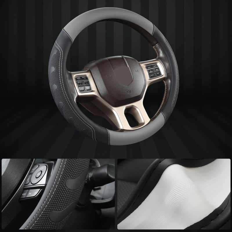 GIANT PANDA Car Steering Wheel Cover for RAM 1500 2500 3500, Compatible with Dodge RAM 15.5-16 inches - Black+Gray - Image 4