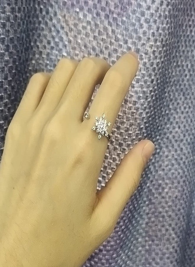 OIDIMS CZ Crystal Snowflake Wrap Open Band Rings for Women Stress Relief Spinner Anxiety Tail Finger Coil Rotate Freely Inspirations Stacking Ring Adjustable Charm Birthday Xmas Jewelry Gifts (Style 2) - Image 3