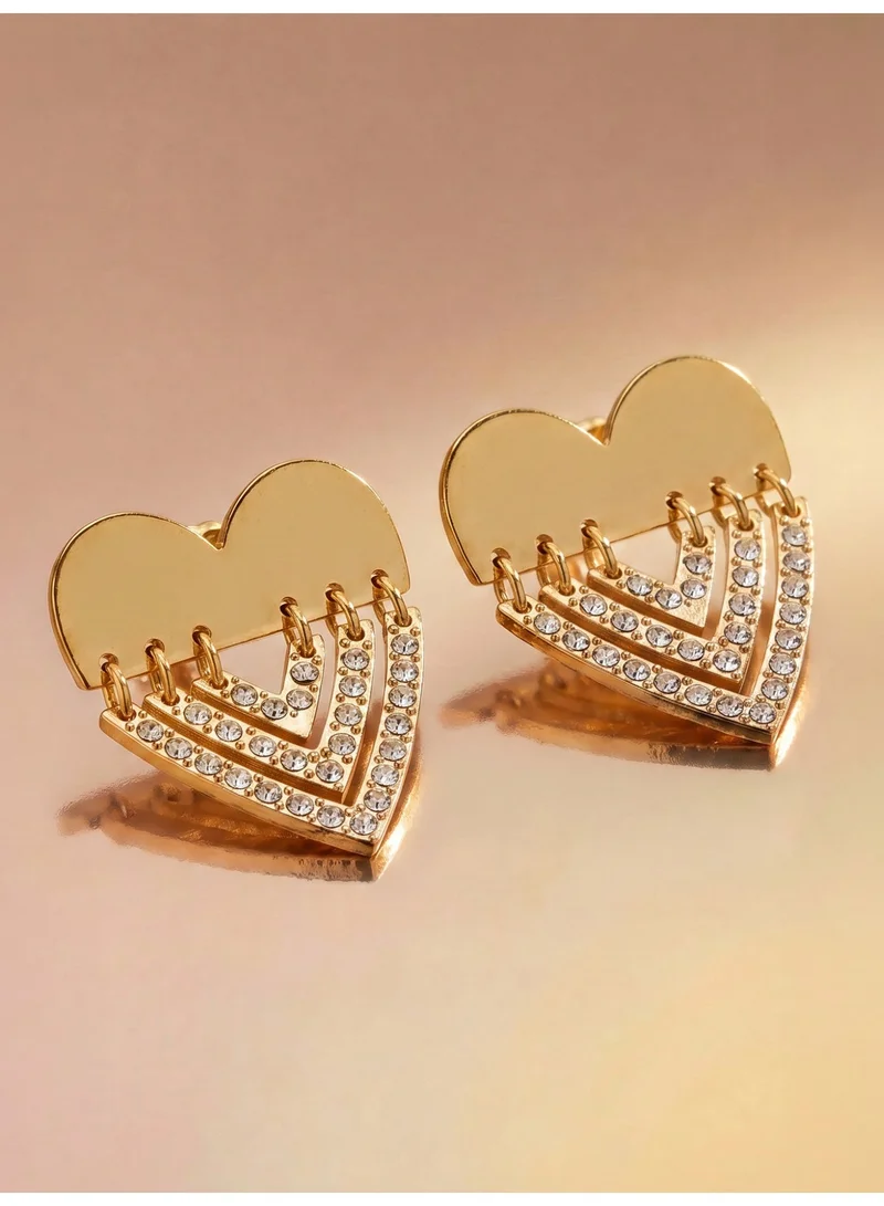 Palmonas 18K Gold Tone Plated Sparkling Layered Heart Earrings For Women - Waterproof & Anti-Tarnish