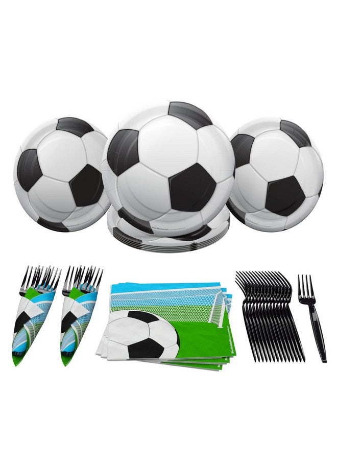 بلو أورتشدس مجموعة لوازم حفلات كرة القدم (60 قطعة لـ 16 ضيفًا) - ديكورات حفلات كرة القدم، لوازم حفلات أعياد الميلاد ذات الطابع الرياضي، لوازم حفلات كرة القدم، أطباق ومناديل كرة القدم - Image 1