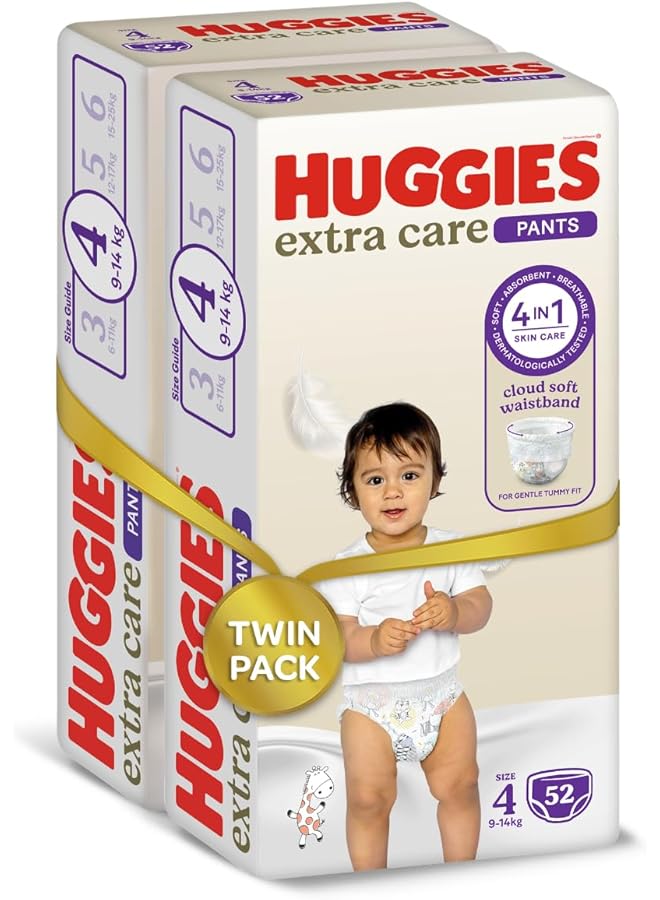 HUGGIES Extra Care Culottes Size 4 9 14 Kg Twin Jumbo Pack 104 Diaper Pants - Image 2