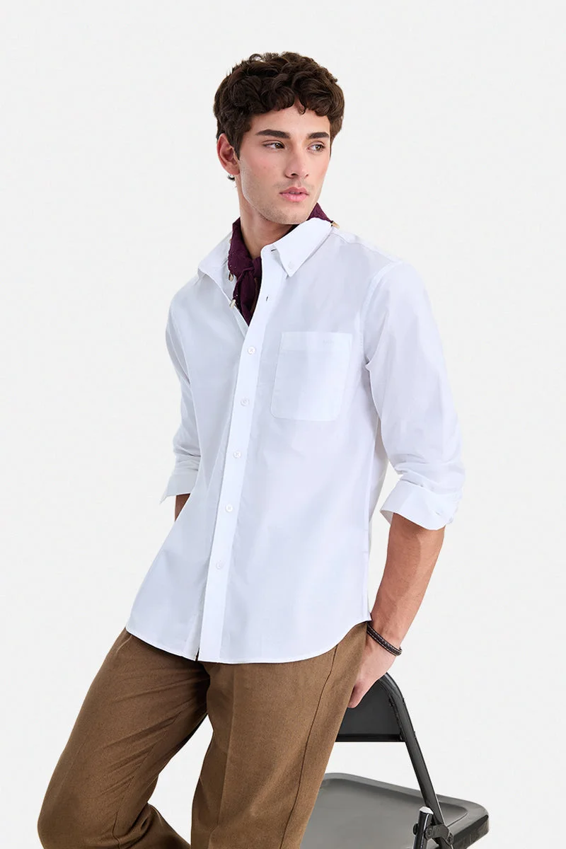 سنيتش White Solid Long Sleeve Regular Fit Shirt
