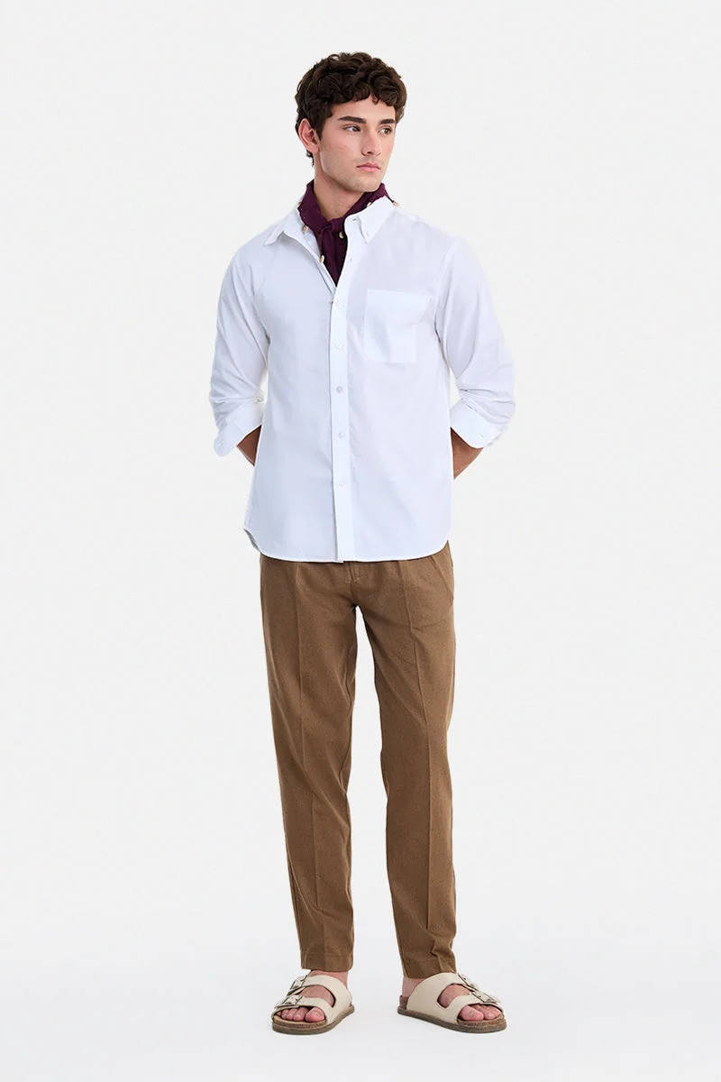 سنيتش White Solid Long Sleeve Regular Fit Shirt