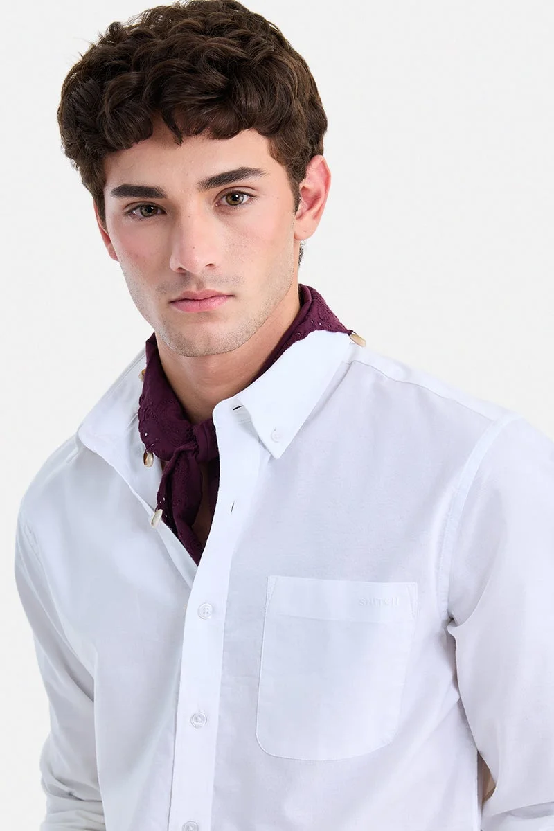سنيتش White Solid Long Sleeve Regular Fit Shirt