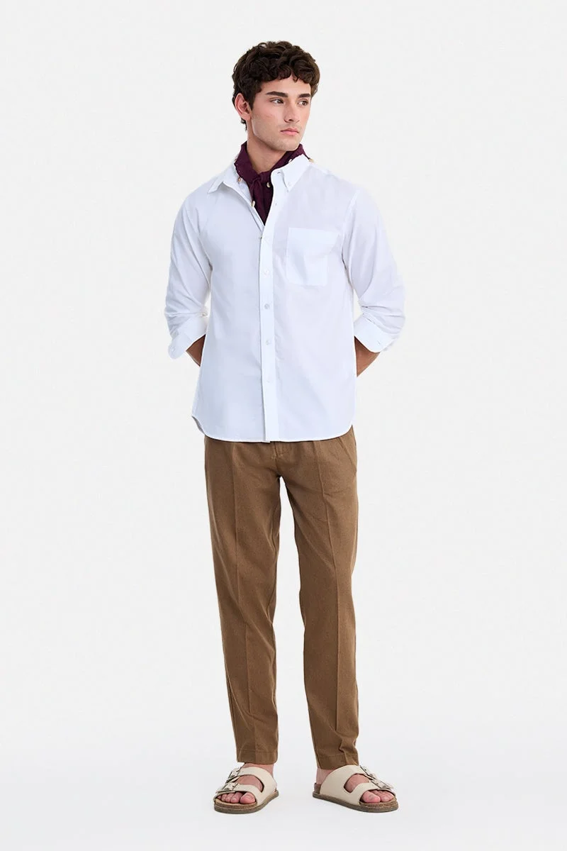 سنيتش White Solid Long Sleeve Regular Fit Shirt