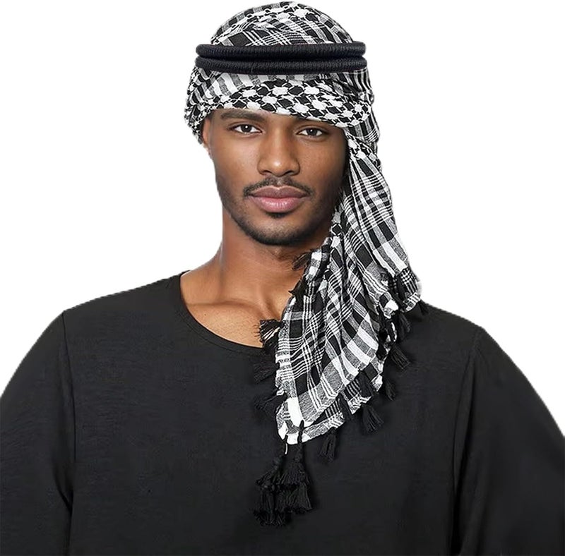 PURFUN Men's Large Arab Shemagh Headscarf Muslim Headcover Shawl Keffiyeh Arabic Scarf - Image 1