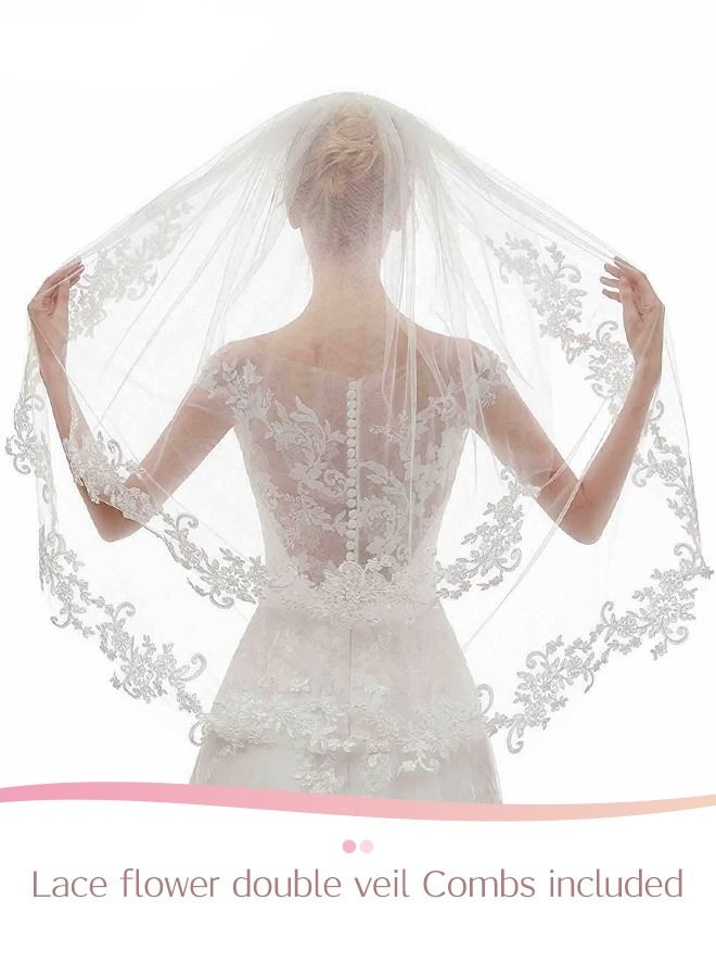 Women's Short Lace Wedding Bridal Veil With Comb 90cm White Ivory Embroidered Applique Veil for Bridal - Image 4