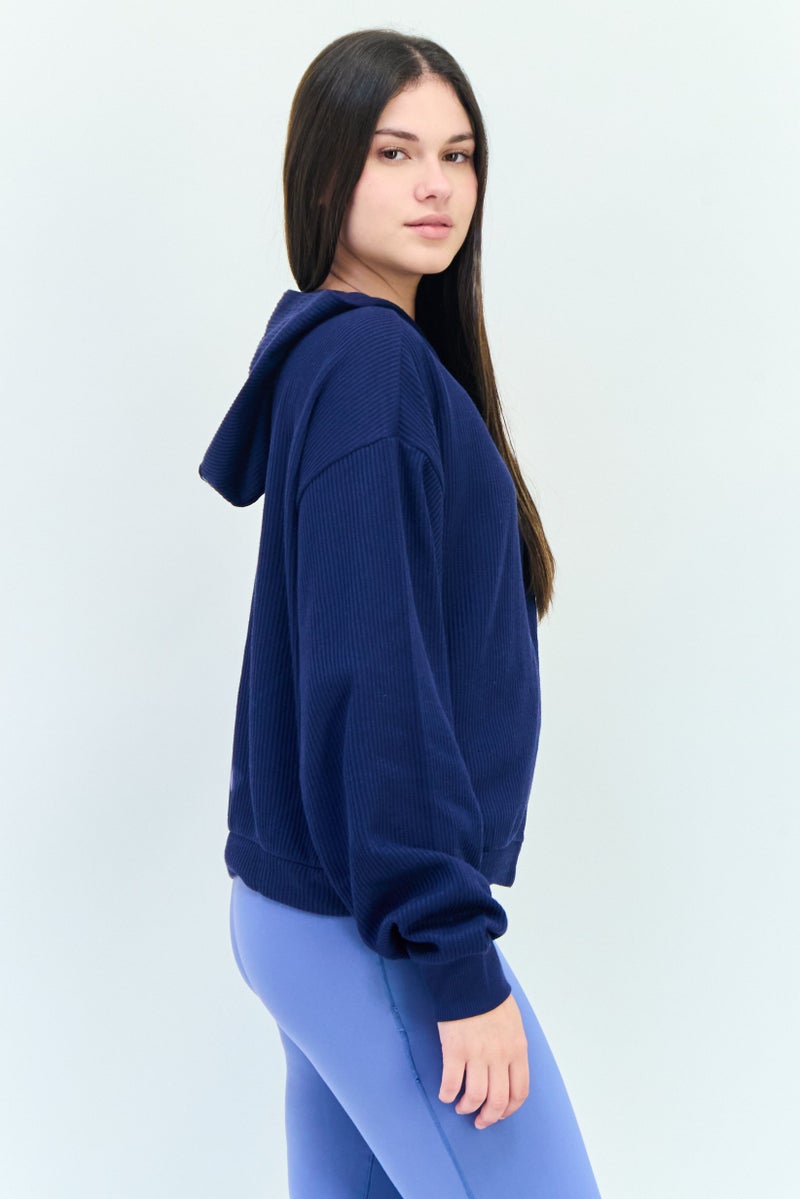 Reebok Women Sportswear Fit Long Sleeves Running Sweatshirt, Navy Blue  - Image 3